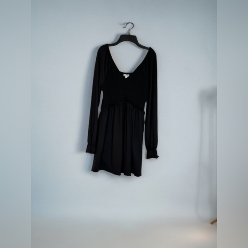 LOVE, FIRE Long-Sleeved Smocked Mini Dress